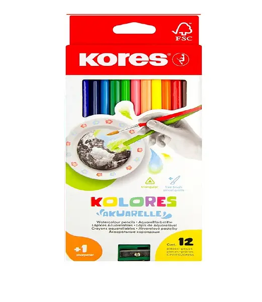 Color Kores X12 Acuarela + Tajalapiz Triangular 93812