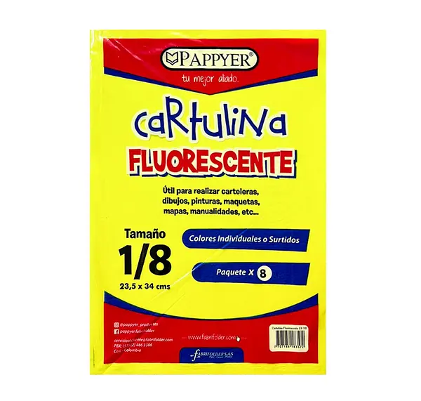 Cartulina Fluorescente 1/8 X 10
